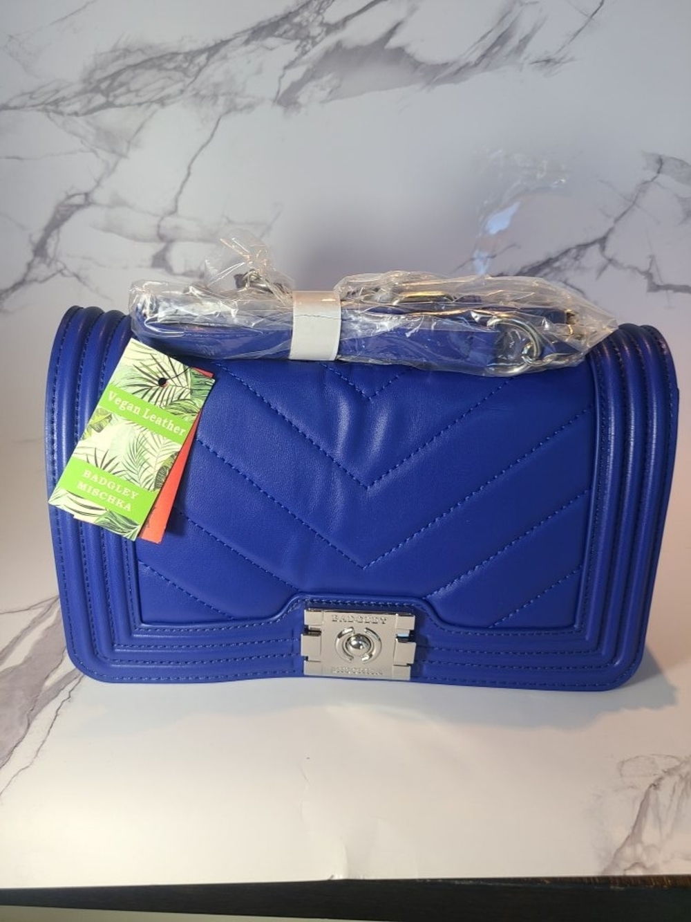 Badgley Mischka Quilted Crossbody Bag - Blue (Small Flaw - See Description)